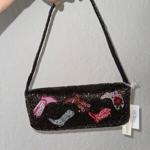 Embroidered Black Sequin Shoulder Bag
